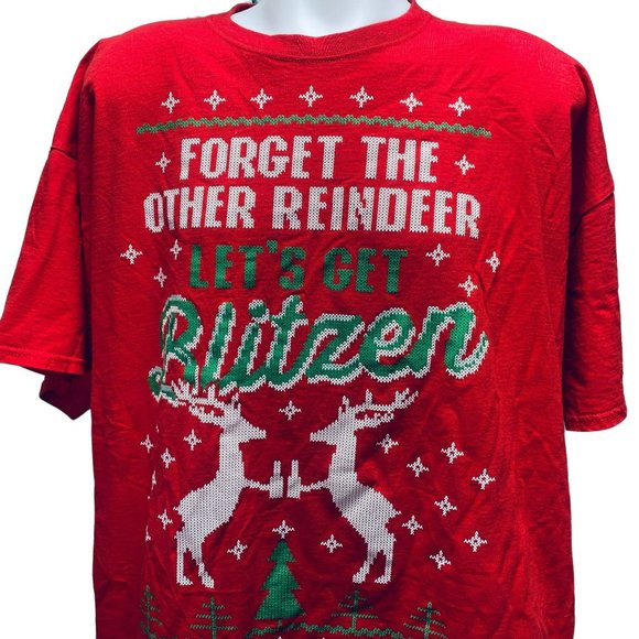 Christmas T-Shirt 3XL Forget The Other Reindeer Let's Get Blitzen Fruit of Loom - Picture 1 of 6